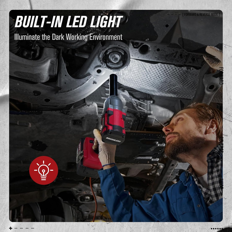 1/2 Impact Wrench Brushless, 20V Cordless Impact Gun W/ 3 Variable Speeds, Max T6