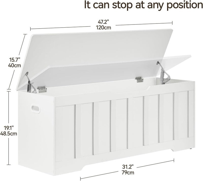 47.2'' Wooden Storage Chest Trunk Flip Top Bench Shoe Storage White1