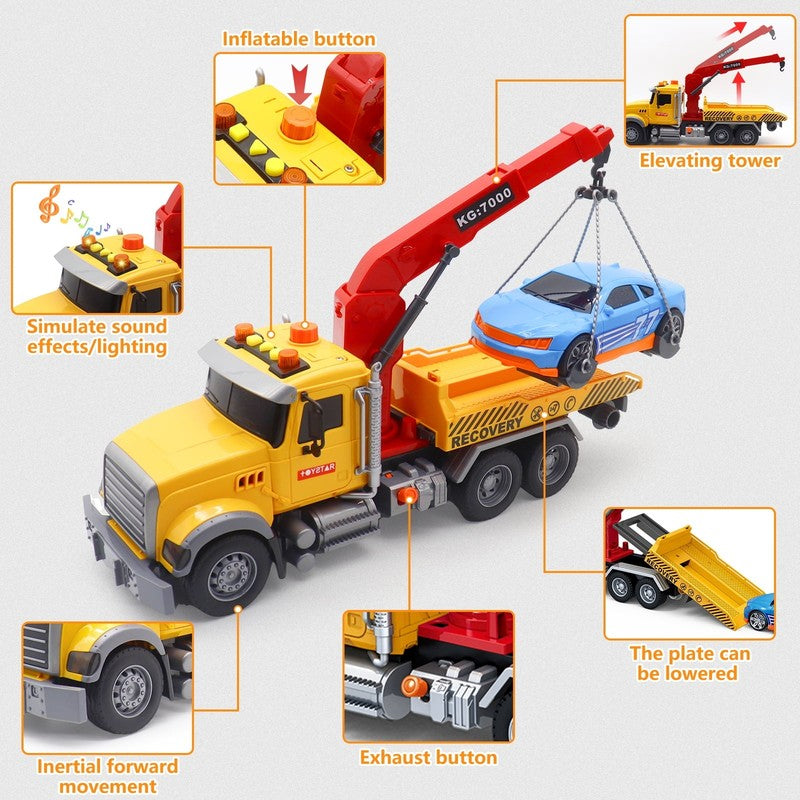Kids Tow Truck with Car Toys, 15" Large Tow Truck Toy, Friction Powered Transpor1