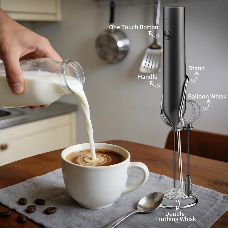 Kitchen Milk Frother Handheld with Stand, 3 Speeds Adjustable Mixer Electric Han1