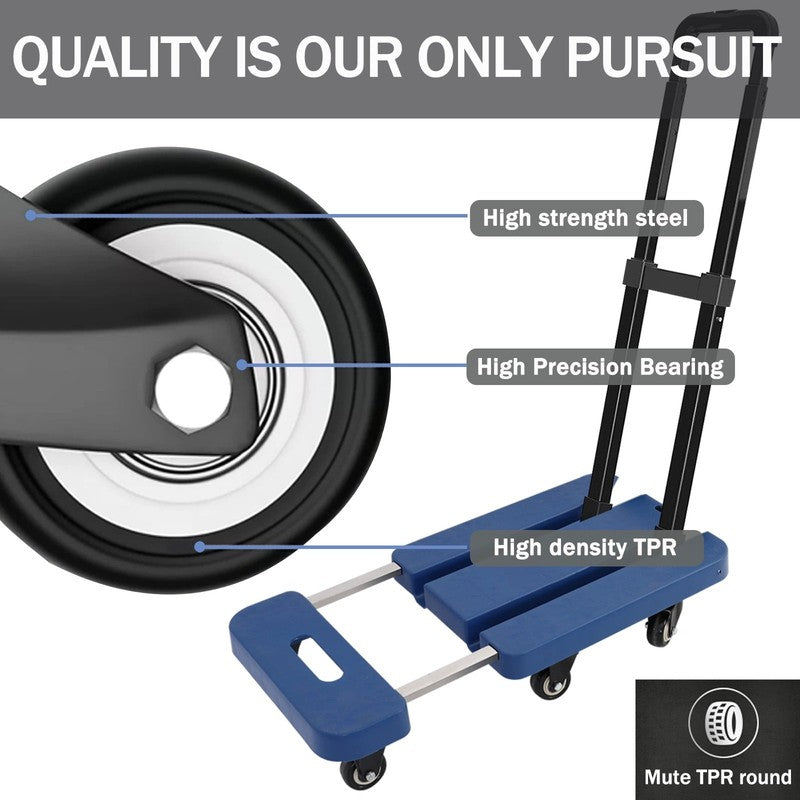 BAOKALER Folding Hand Truck Heavy Duty Dolly Cart 6 Wheels Foldable Blue2