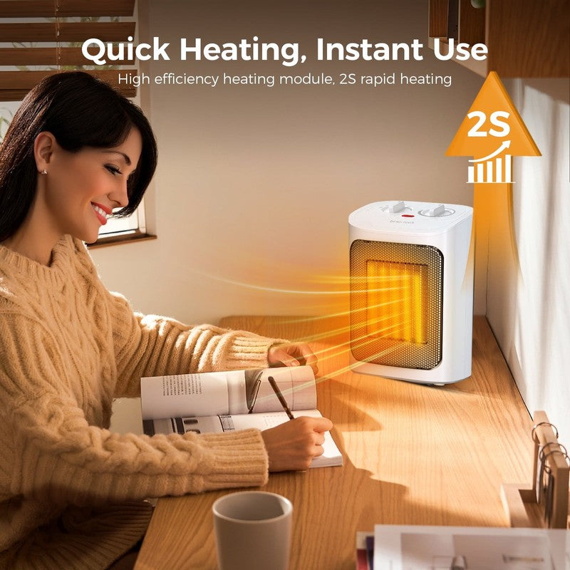 750W/1500W Ceramic Space Heater, 2S Heat, Small, Safe, for Indoor Use, White1