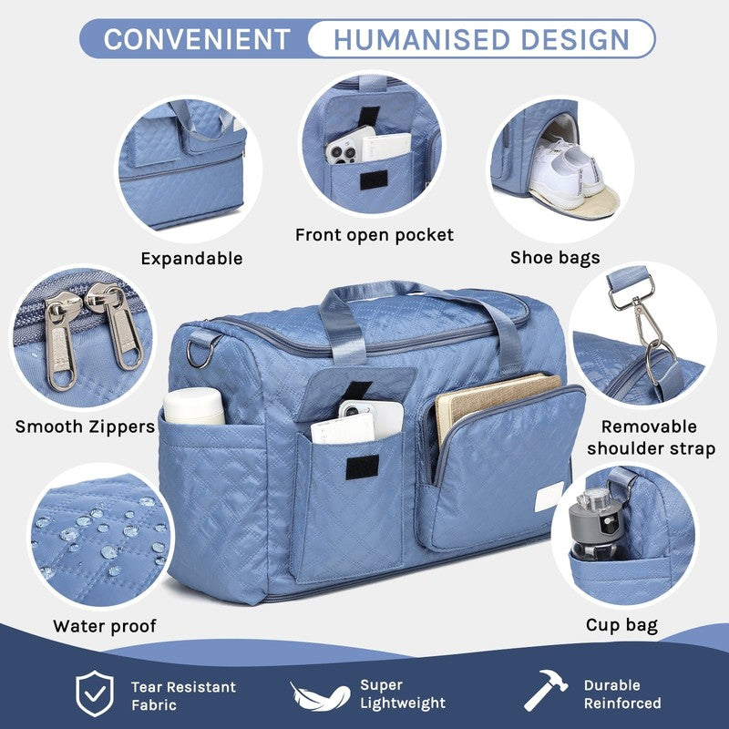 2-Piece Expandable Foldable Duffle Bag Set with Wet Pocket and Shoe Compartment,1