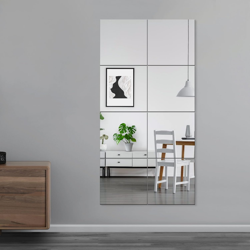 Full Body Mirror Tiles 12"x12" 8PCS Frameless Glass Wall Mirrors for Home Gym9
