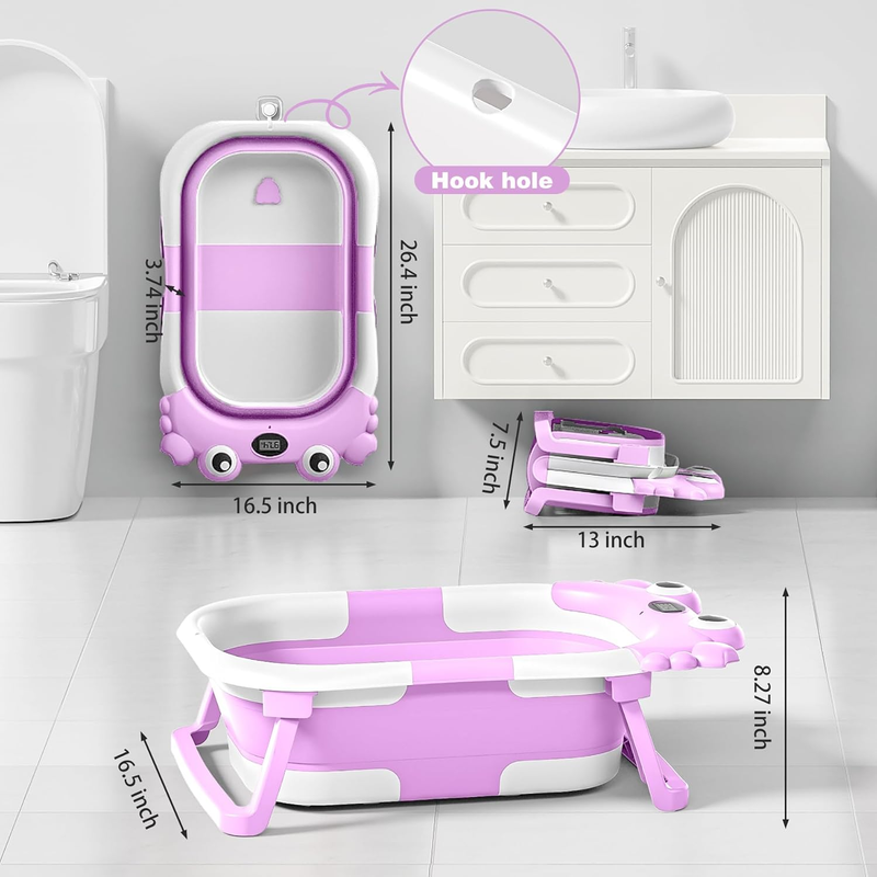 Collapsible Baby Bathtub Thermometer Soft Cushion Foldable Baby Tub 0 36M Purple2