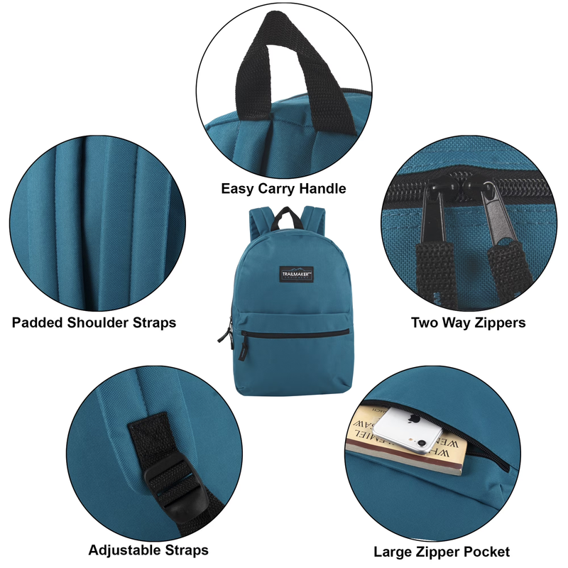 17" Solid Color Backpack Ocean Blue Work Office Travel Bag3