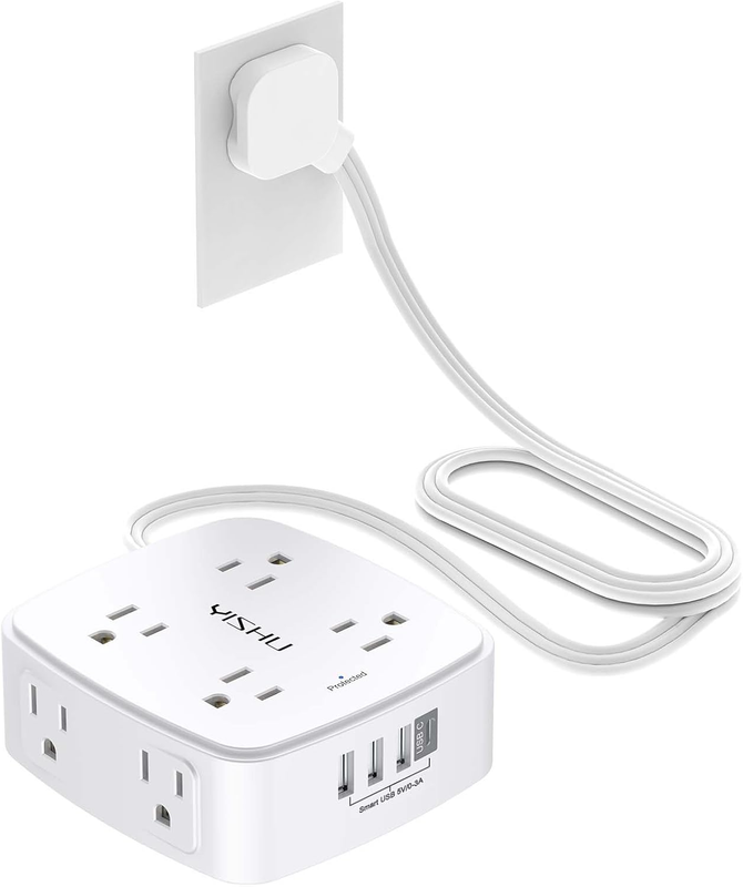 6FT Surge Protector Power Strip 8 Outlets 4 USB Flat Plug Extension Cord10
