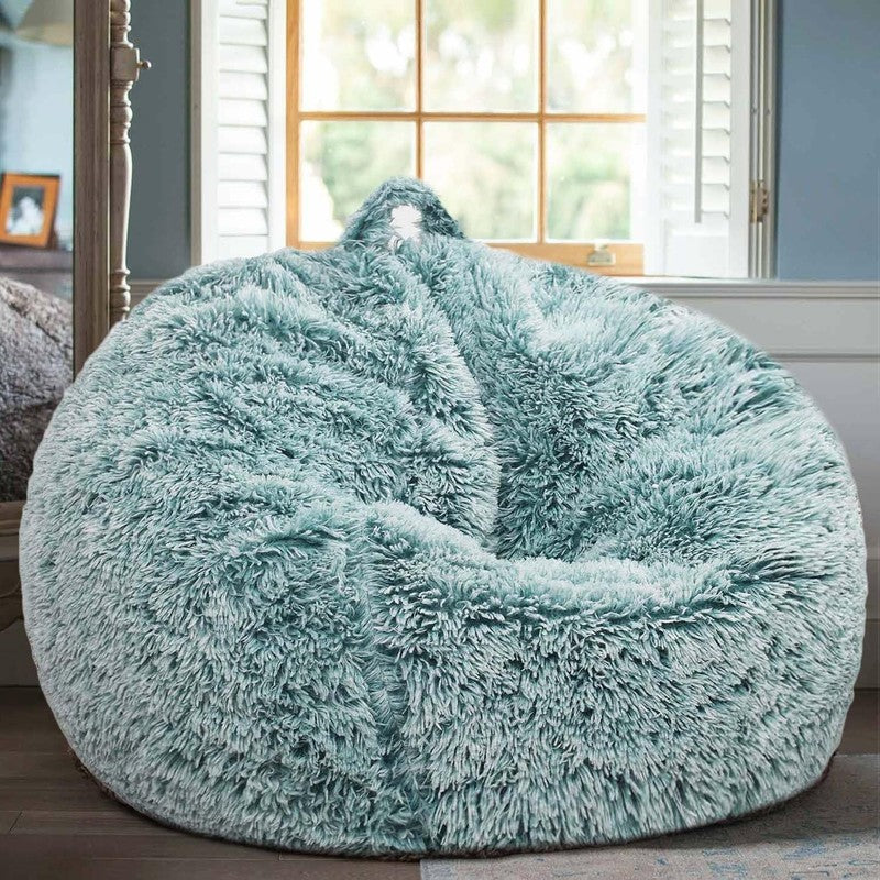 Fluffy Bean Bag Chair for Kids 2.5FT Memory Foam Faux Fur Dark Green4