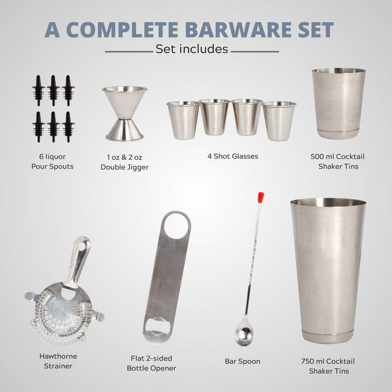 16 Pc Cocktail Shaker Bar Tool Set - Silver3