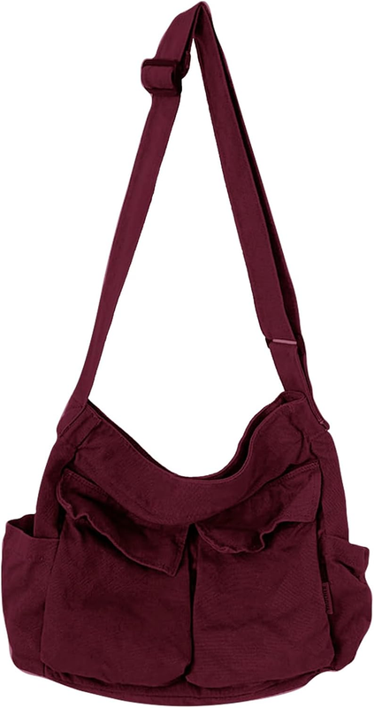 Canvas Messenger Bag Large Hobo Crossbody Multiple Pockets Shoulder Tote Unisex10