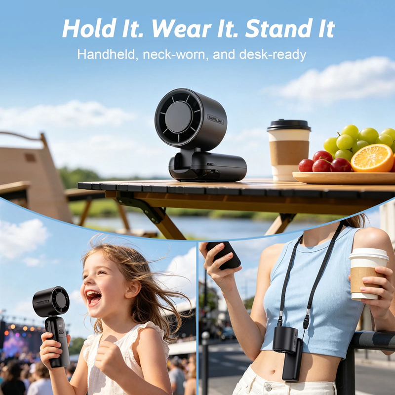 Handheld Fan 5000mAh Foldable 3 in 1 Personal Fan 5 Speed Black6