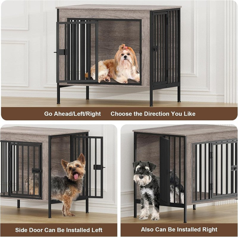 Dog Crate Furniture 28.15" Indoor TV Stand Single/Double Small Dogs Oak Gray1