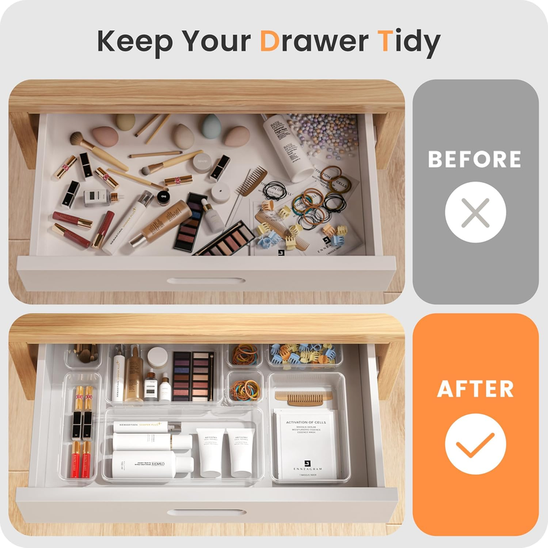 Drawer Organizer Makeup Storage 5 Size Holds 177 Items Clear6