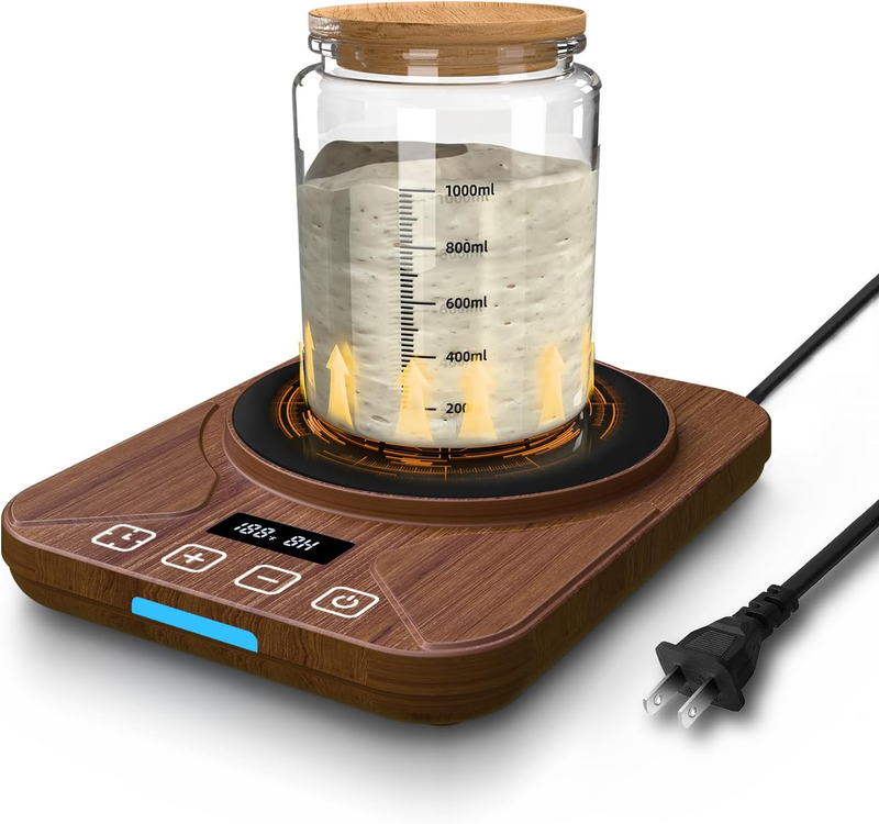 Sourdough Starter Warmer Mat Brown w/ Timer, Thermostat 70 100°F, Fits 40oz Jar8