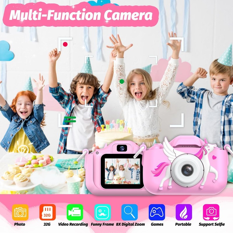 Kids Selfie Digital Camera Toy w/ Protective Cover 32GB SD Card Ages 3 91