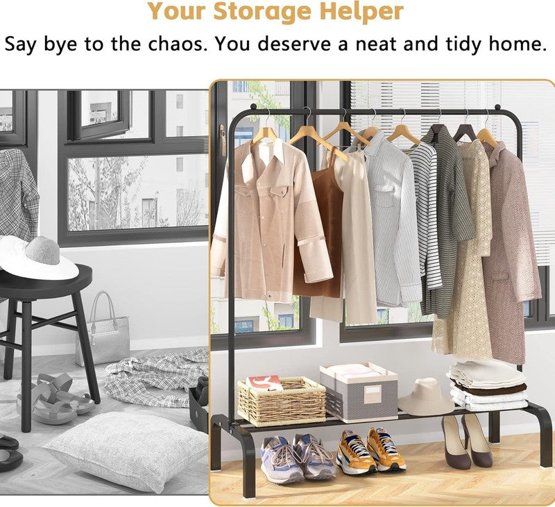 Metal Clothes Rack with Bottom Shelf, Garment Rack for Hanging Clothes Black5