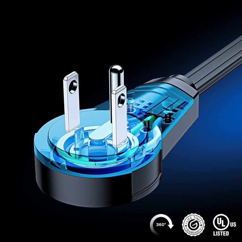 6FT 360° Rotating Flat Extension Cord 3 Outlet 16AWG Grounded UL Black1
