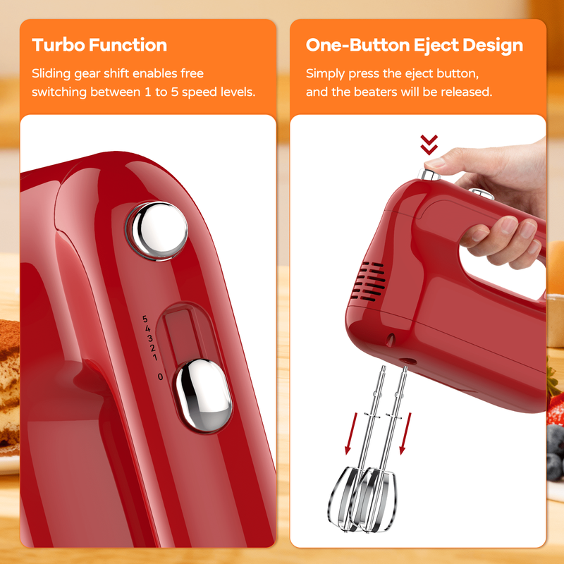 Electric Hand Mixer,5-Speed with Stainless Steel Beaters & Dough Hooks4