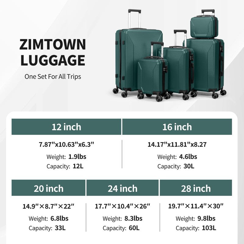 5 Piece Luggage Set with 8 Packing Cubes, Hard Shell Suitcase Set with Spinner W1
