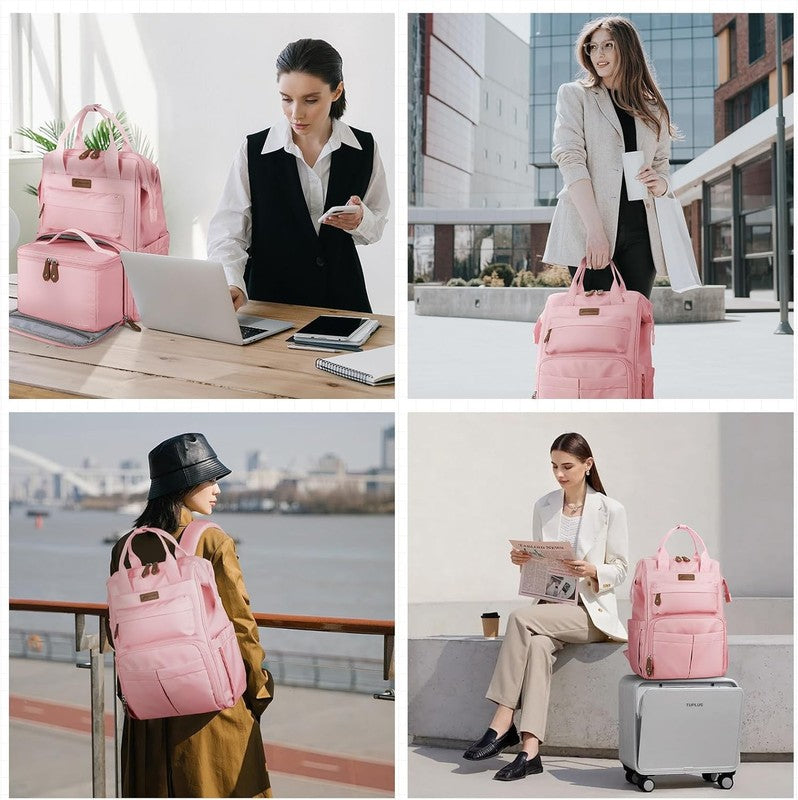 Travel Laptop Backpack 15.6 17.3" Nurse Work Bag w/ Lunch Box Pink6