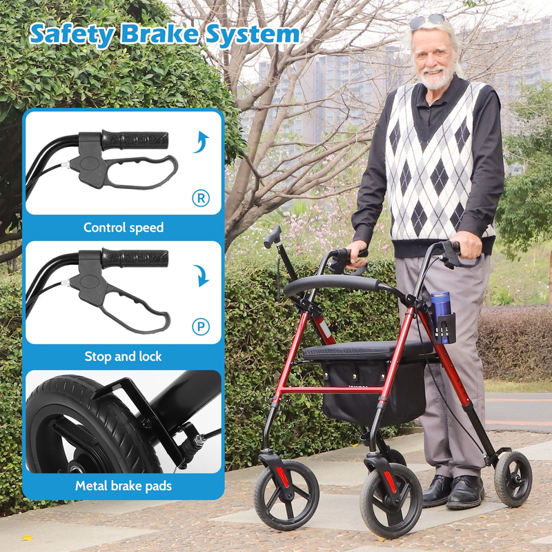 Rollator Walker with Seat,Foldable Walkers for Seniors,Mobility Walkers with 10'4
