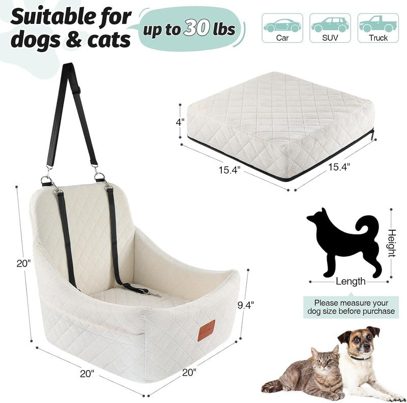Dog Car Seat for Medium Dogs up to 35lbs Memory Foam Washable Anti Slip Beige1