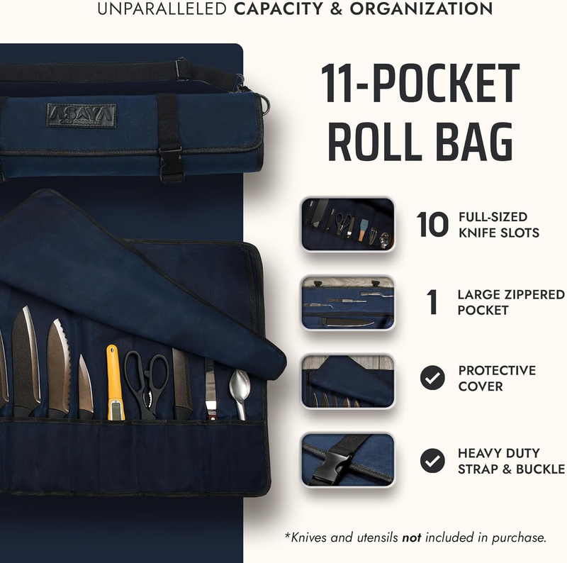 Canvas Chef Knife Roll Bag 10 Slots Large Pocket Adjustable Shoulder Strap1