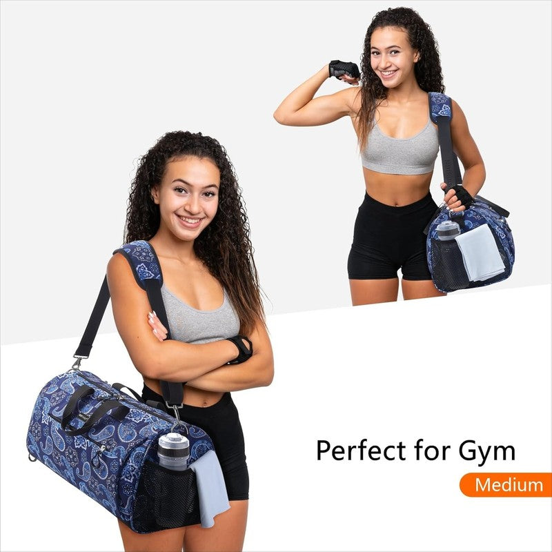 Gym Bag Women Duffel Shoe Compartment Wet Pocket Travel Sports Bandanna M1