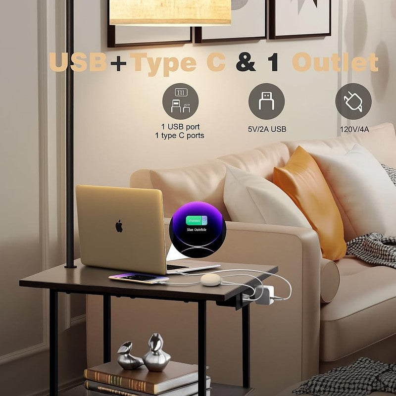 Floor Lamp with Table, End Tables with Charging Station(Usb & Type-C & AC Port),1