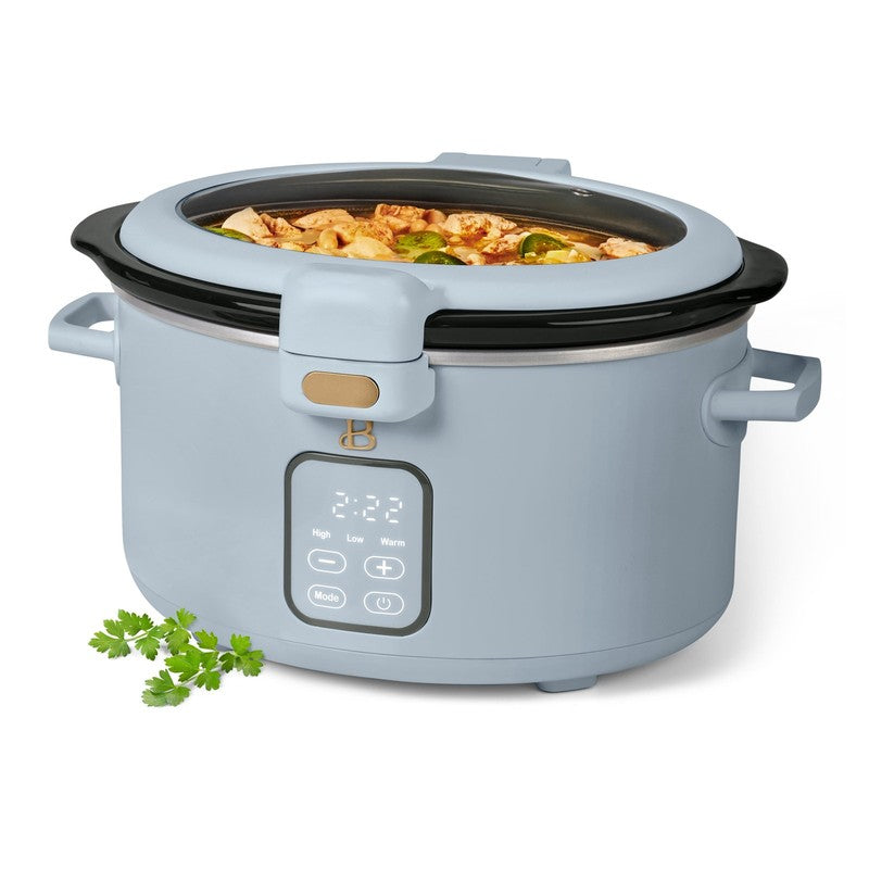 Drew Barrymore 4Qt Digital Slow Cooker Hinged Locking Lid Cornflower Blue4
