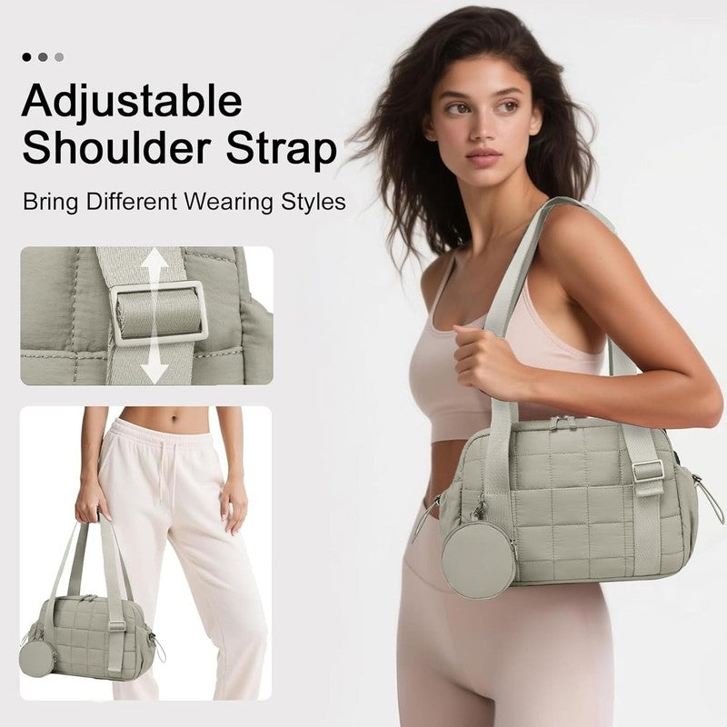 Mini Gym Bag Women Quilted Duffel Wet Compartment Coin Purse Yoga Dance Green4