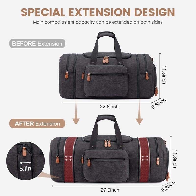 Canvas Travel Duffle Bag Dark Grey Carry On w/ Shoe Compartment Toiletry2