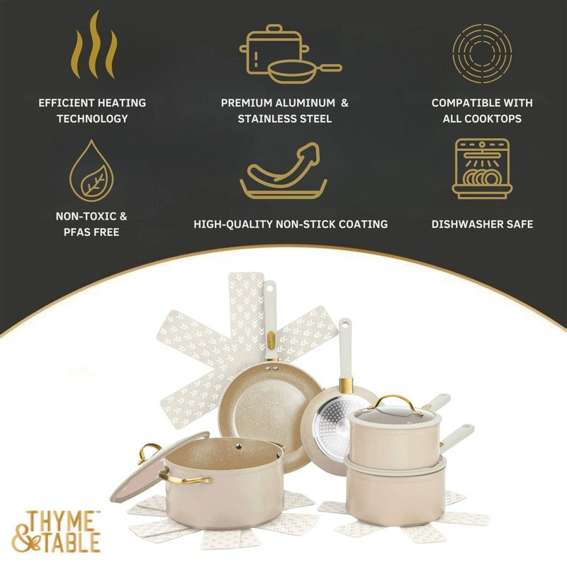 12-Piece Non-Stick Granite Collection Cookware Set, Pots and Pans Set - Taupe & 1