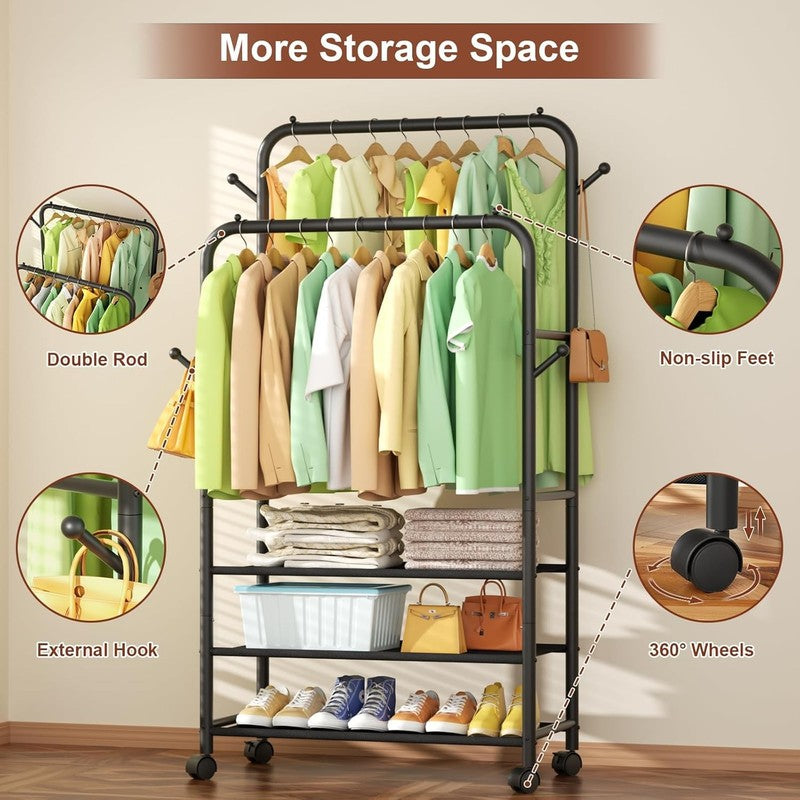 Rolling Clothes Rack 3-Tier Portable Garment Organizer with Wheels, Black4
