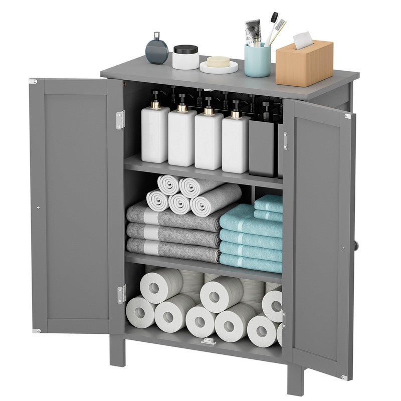 Wooden 2 Door Bathroom Cabinet Storage with 3 Shelves Free Standing 31.5" H, Gra11