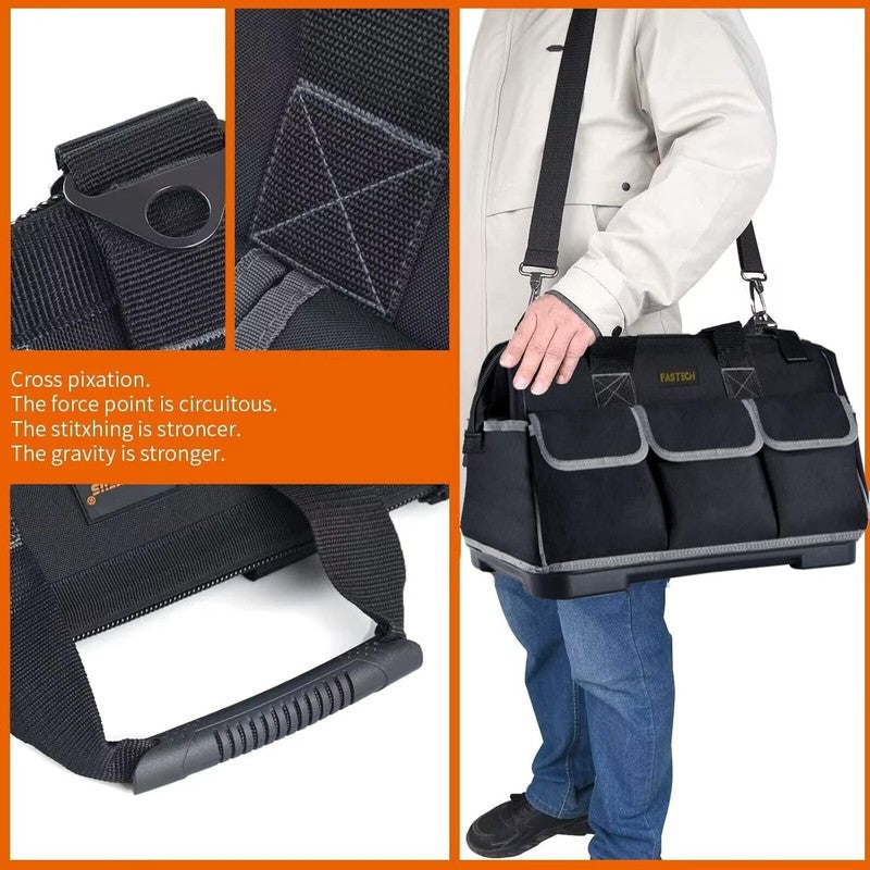20" Wide Mouth Tool Bag Waterproof Molded Base Organizer with Adjustable Strap6