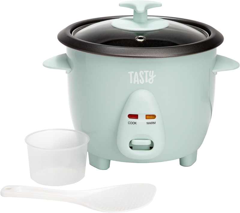 Tasty 2.5Qt Rice Cooker, Aqua – 6 Cups Cooked, Auto Keep Warm, Nonstick0