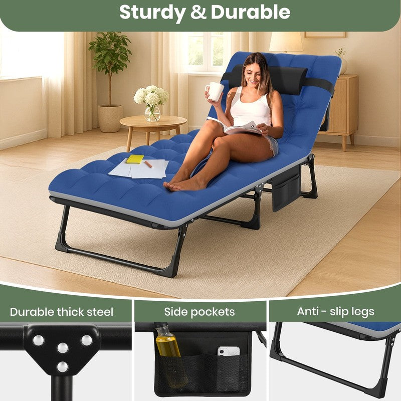 Portable Folding Camping Cot with Mattress, 29" Wide Multi-Position Folding Chai1