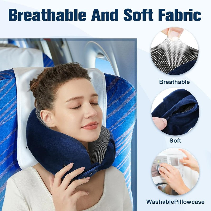 Adjustable Memory Foam Travel Neck Pillow Set w/ Eye Mask, Earplugs & Bag5