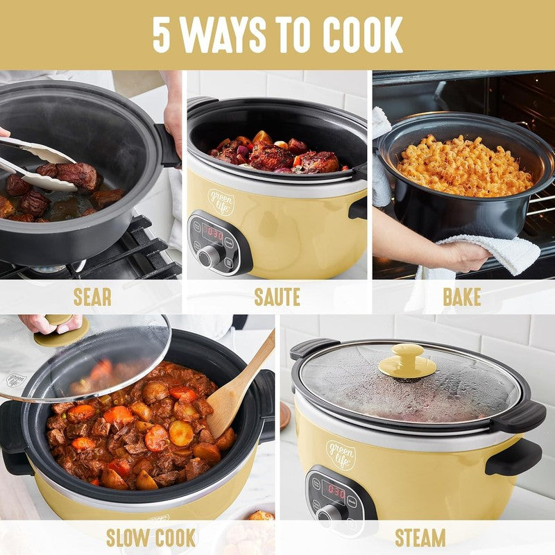 6QT Slow Cooker, Non-Toxic Pfas-Free Ceramic Nonstick Removable Interior Bowl, P5