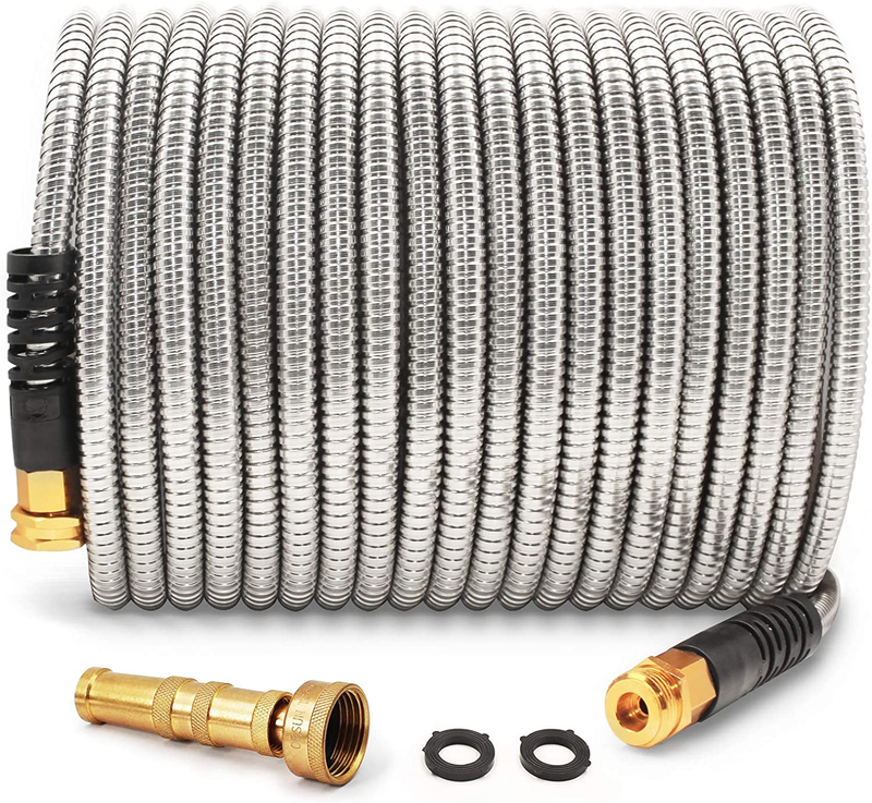 Cesun 50Ft Metal Garden Hose, Stainless Steel, No Kink, Lightweight, 5/8"8