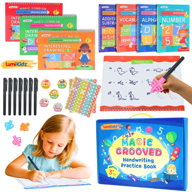 Magic Grooved Writing Practice for Kids Ages 3 8, Reusable Grooved Handwriting W0