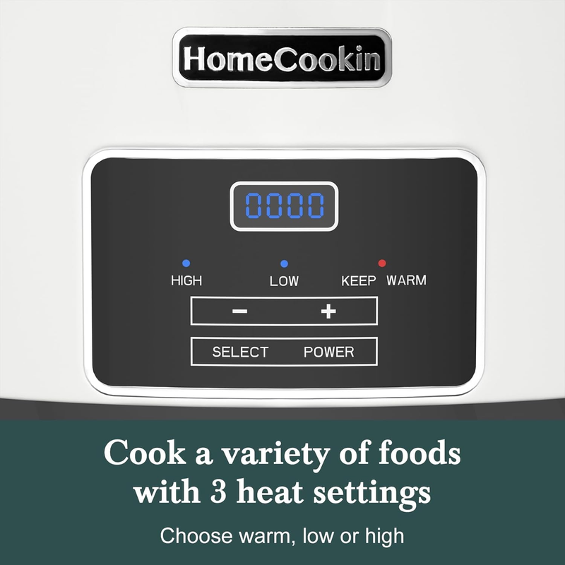 8Qt Programmable Slow Cooker Timer Keep Warm 6+ Servings White Black Liner1