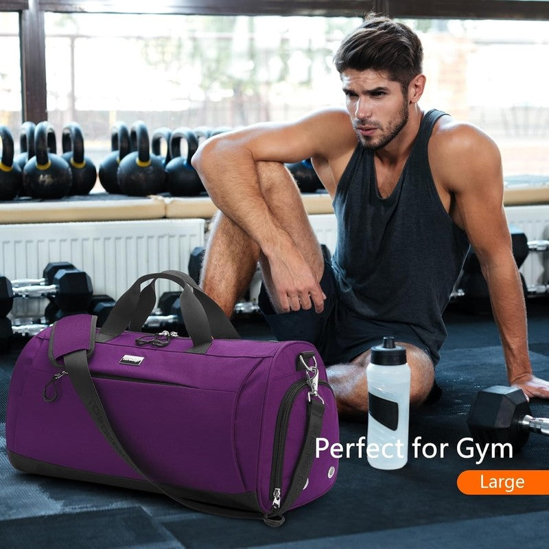 Gym Bag Unisex Duffel Shoe Compartment Wet Pocket Travel Sports Purple M1