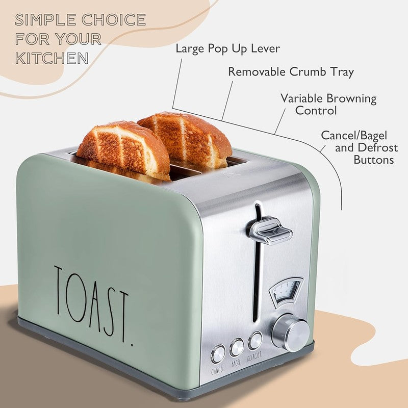 Stainless Steel 2 Slice Toaster Wide Slot 5 Browning Bagel Defrost Cancel Sage2
