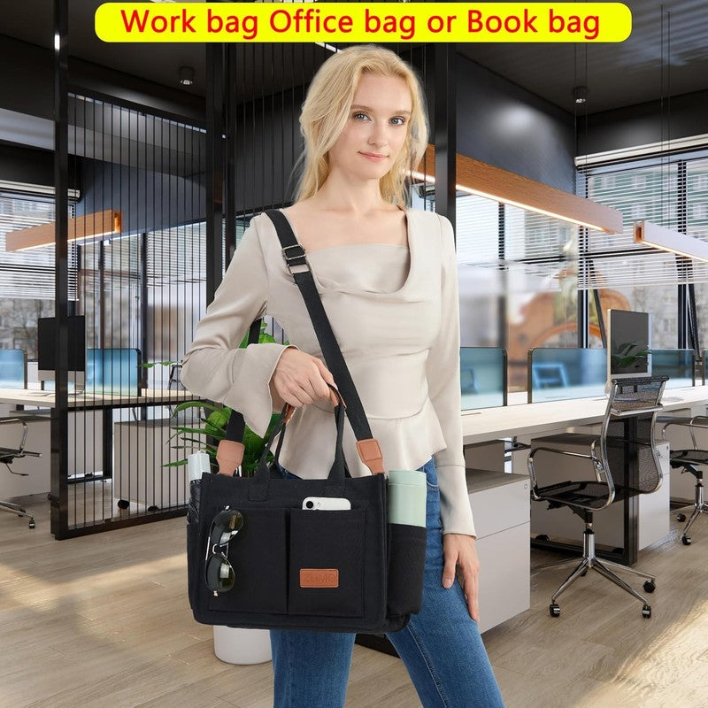 Women’s Canvas Tote Bag w/ Compartments Large Shoulder Crossbody Work Laptop5