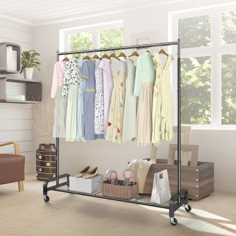 400 Lbs Heavy Duty Rolling Clothes Rack with Wheels, Portable Closet Organizer f1