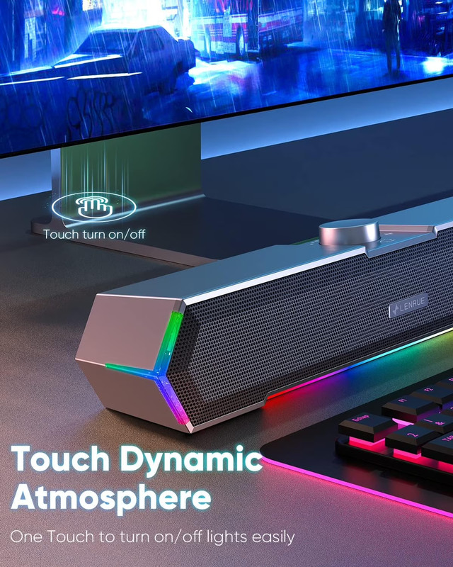 USB C Computer Speakers for Desktop PC Laptop Touch Lights Clear Sound USB4