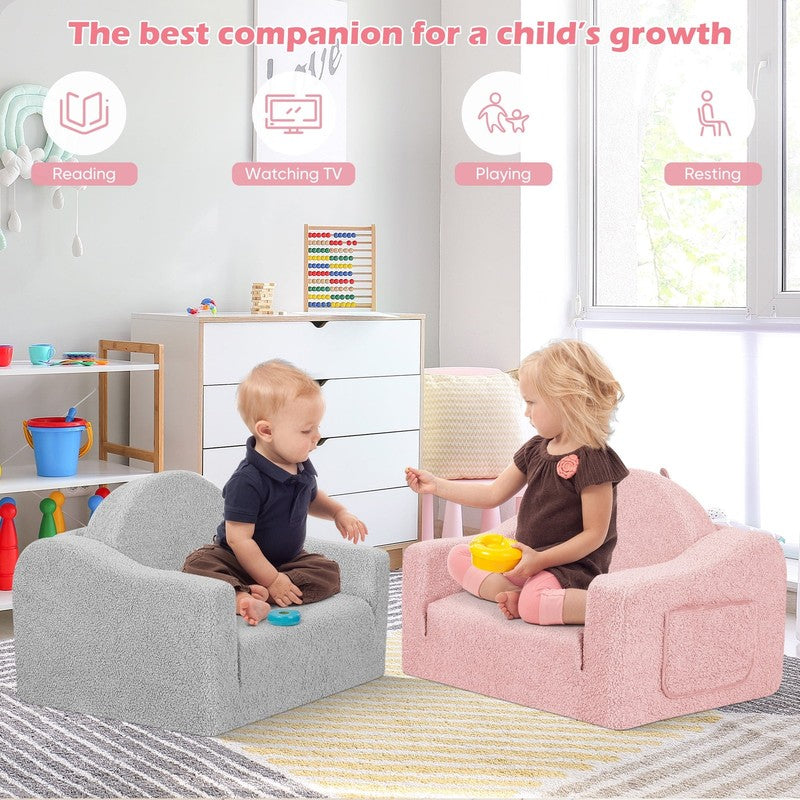Kids 2 in 1 Toddler Couch Fold Out Soft Convertible Chair Pink for Boys & Girls5