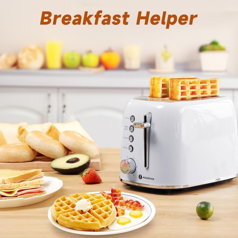 Retro 2 Slice Toaster - Stainless Steel, Wide Slots, Bagel, Crumb Tray4
